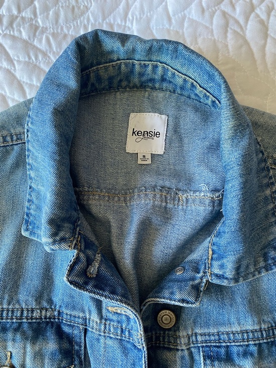 Kensie Light Blue Distressed Denim Jacket - Picture 2 of 7